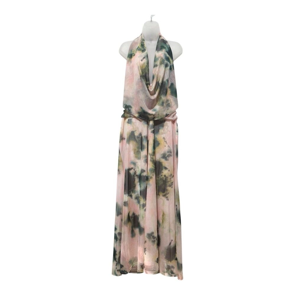 Fashion Nova Maxi Dress 1X Pink Tie Dye Cowl Neck Open Back Sexy